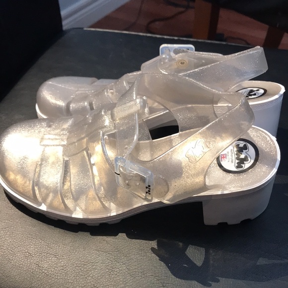 Jujus Chunky Silver Sparkle Jelly Heels with White Sole NWT - Picture 4 of 13